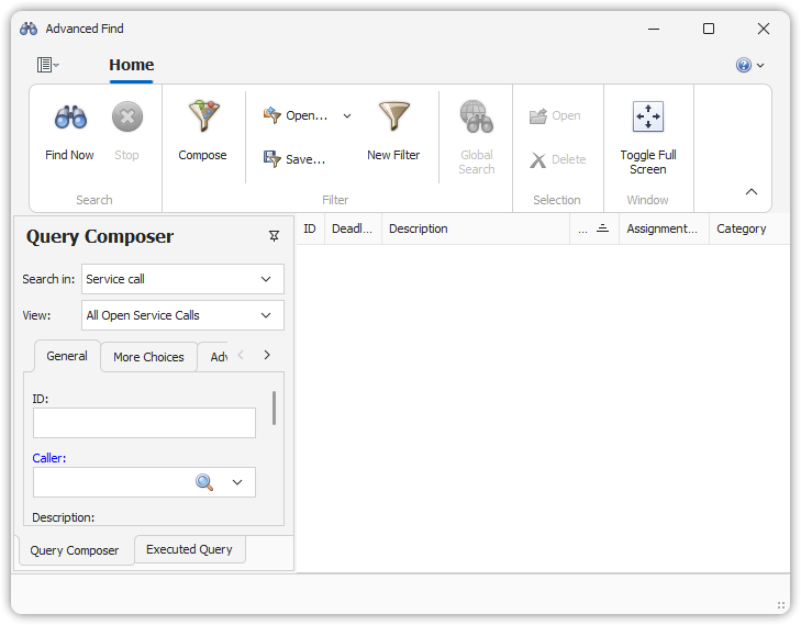 Advanced Find dialog