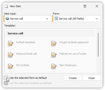 Setting the default form
